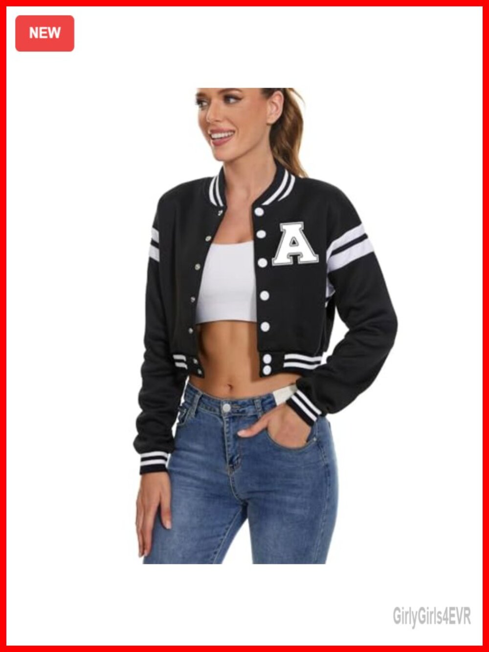 Women's Vintage Baseball Varsity Jacket Letter Print Crop Top Bomber Coat